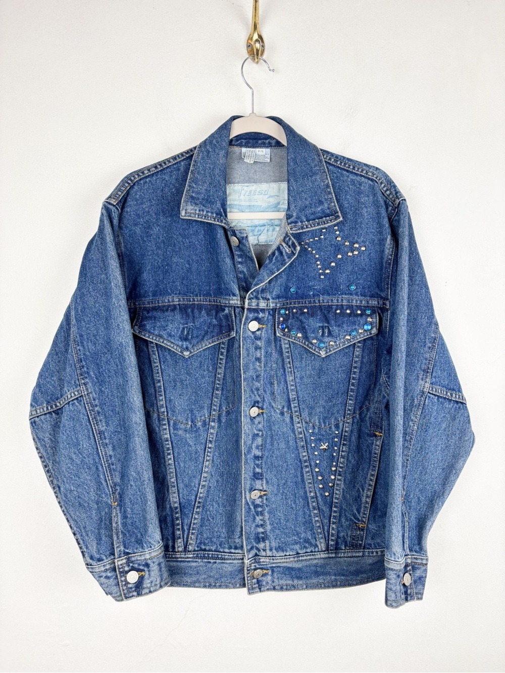 Vintage 80s Freego Studded Denim Oversized Jacket Sz S